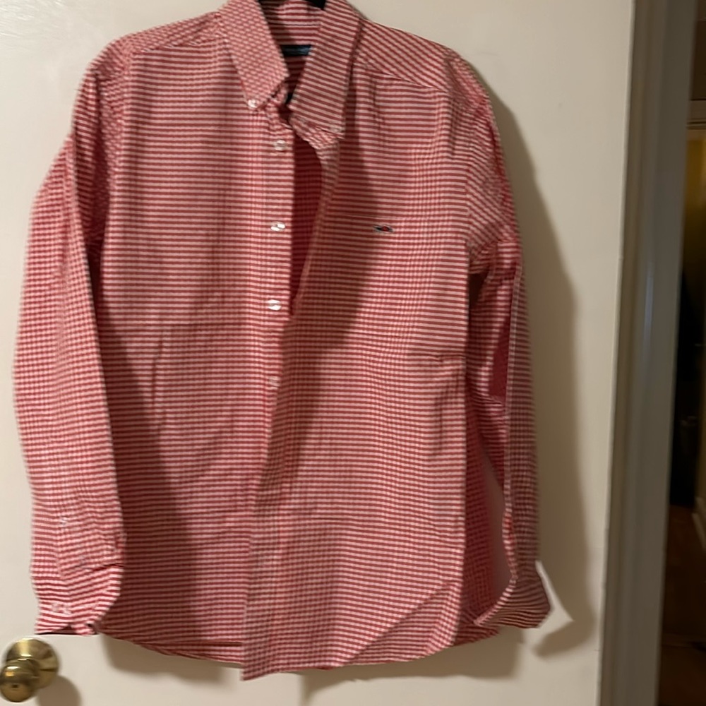 Fish Hippie red/orange plaid button down sz L tailored fit